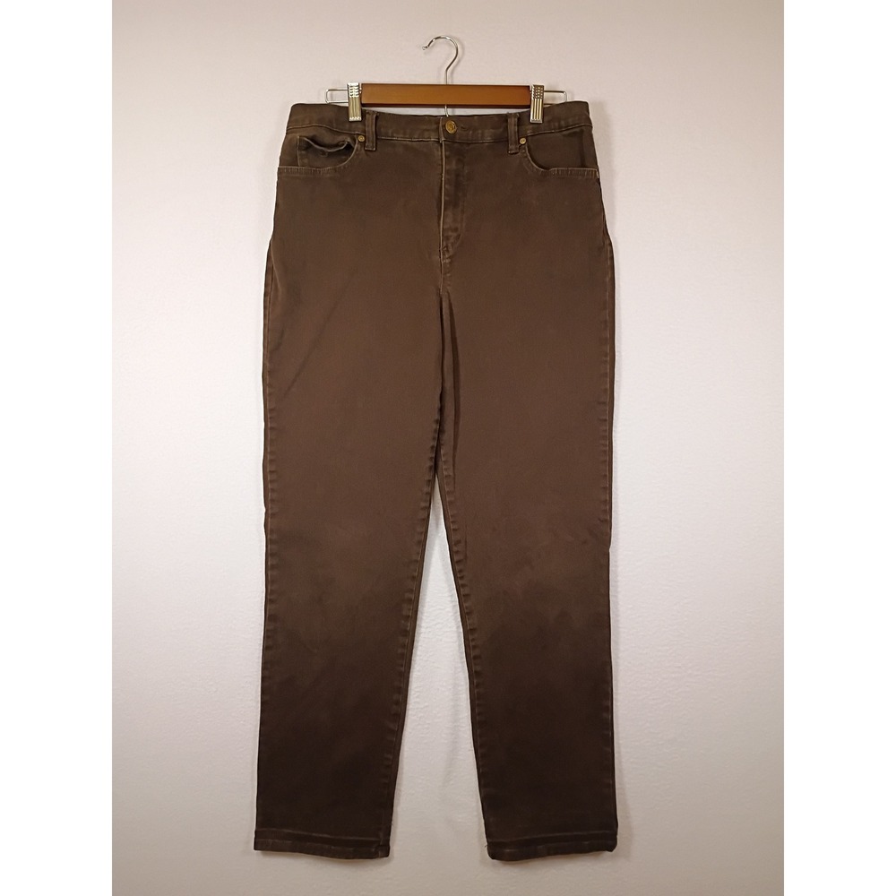 Dark Academia Gloria Vanderbilt Women 12‎ Brown Amanda High Rise Straight Pants